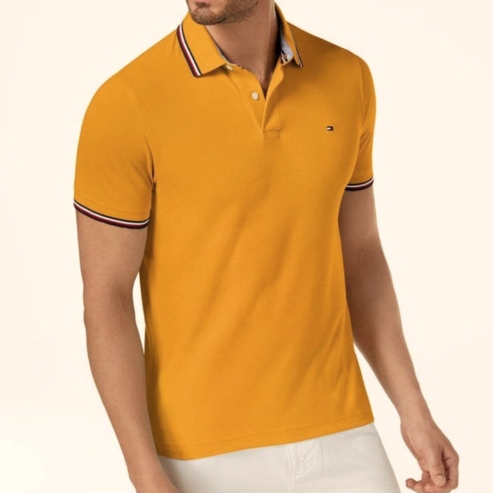 Tommy hilfiger men athletics polo shirt short sleeve yellow L/G great Co…